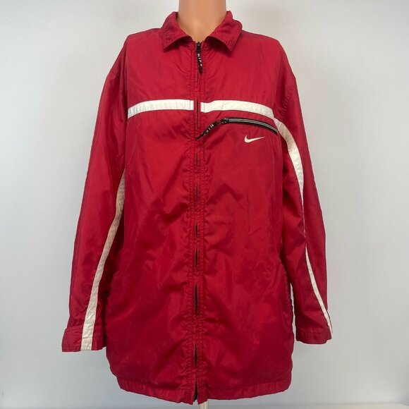 Nike Embroidered Swoosh Windbreaker Jacket Vintage 90s Red Black Tag Size L - Picture 2 of 5